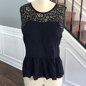 Rebecca Taylor Black Lace Peplum Top